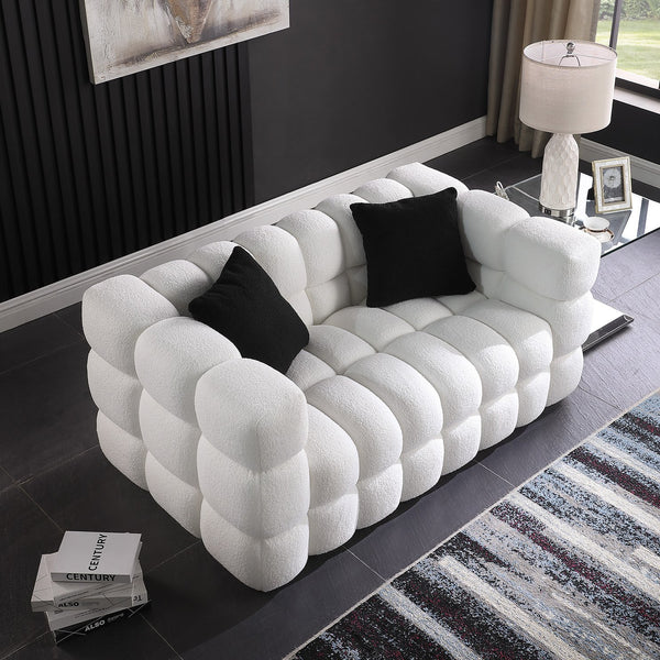 English Elm 62.2length Marshmallow Boucle Sofa 35.83" Deep Cozy Compact 2-Seater for Modern Apartments & Living Rooms White W1099S00159