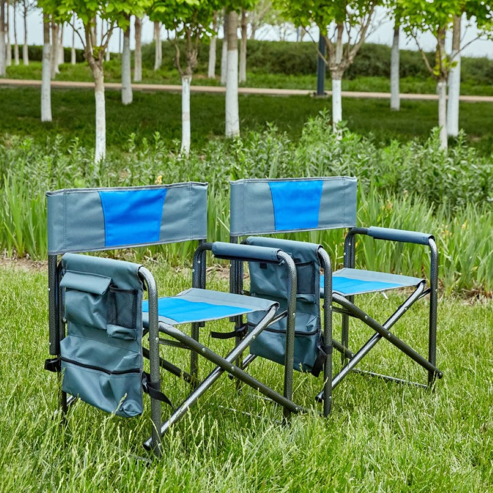English Elm 2-piece Padded Directors Folding Chairs Steel Frame Oxford Cloth Outdoor Camping Set W24178769