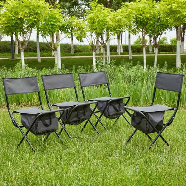 English Elm 4-piece Folding Camp Chair Set with Oxford Cloth Seat and Built-in Storage Pocket W24172222