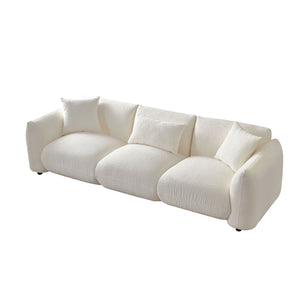 English Elm Mid Century Modern Couch 3-Seater Sofa Upholstered For Living Room, Bedroom, Beige