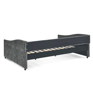 English Elm Queen Upholstered Tufted Daybed Sofa with Storage Drawers and Nailhead Arm Detail W1413S00192