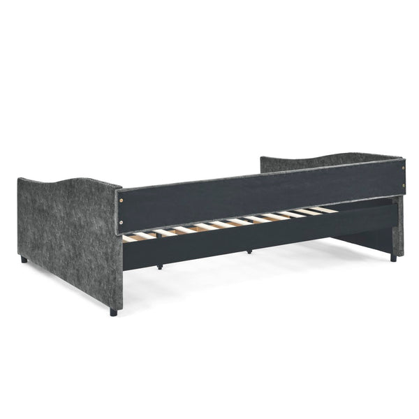 English Elm Queen Upholstered Tufted Daybed Sofa with Storage Drawers and Nailhead Arm Detail W1413S00192