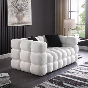 English Elm 62.2length Marshmallow Boucle Sofa 35.83" Deep Cozy Compact 2-Seater for Modern Apartments & Living Rooms White W1099S00159