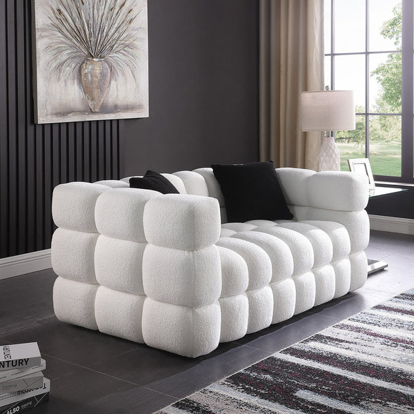 English Elm 62.2length Marshmallow Boucle Sofa 35.83" Deep Cozy Compact 2-Seater for Modern Apartments & Living Rooms White W1099S00159