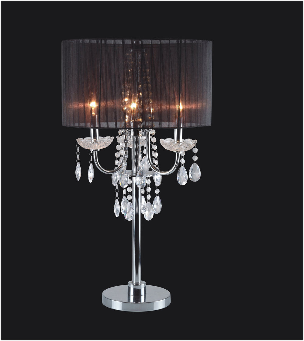 English Elm 29.5"H Crystal-Inspired Table Lamp in Black/Chrome with Touch On, Hanging Faux Crystals, UL Listed, 29.5"H B080107004