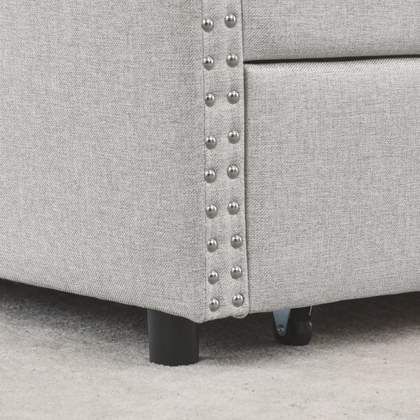 English Elm Queen Upholstery Daybed with Storage Drawers, Tufted Back & Nailhead Arms, 80"x60" Sleeper, 500lb Capacity Beige W1413S00010