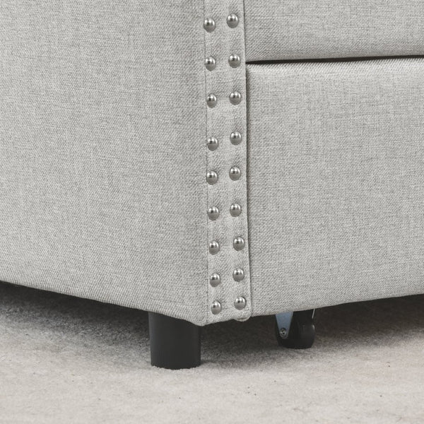 English Elm Queen Upholstered Tufted Daybed Sofa with Storage Drawers and Nailhead Arm Detail Beige W1413S00193