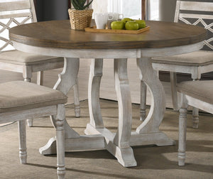 English Elm Havanna Round Pedestal Dining Table Distressed Walnut Veneer Cross Base Seats Four B061S00673