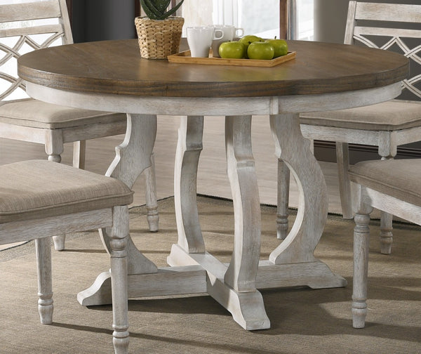 English Elm Havanna Round Pedestal Dining Table Distressed Walnut Veneer Cross Base Seats Four B061S00673