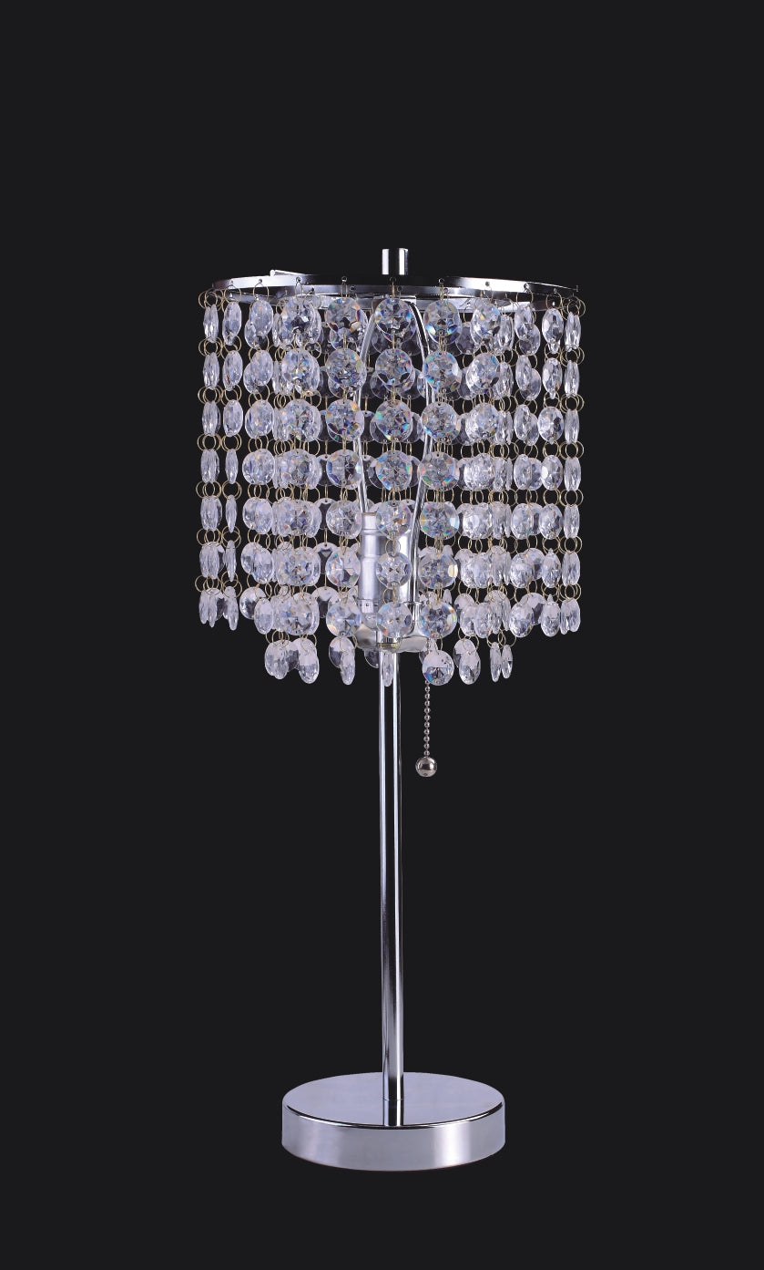 English Elm 19"H Chrome Crystal-Inspired Pull Table Lamp with Beaded Accents, 72" Cord, UL Listed, 40W Max B080107009