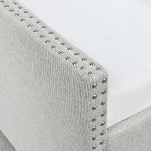 English Elm Queen Upholstered Tufted Daybed Sofa with Storage Drawers and Nailhead Arm Detail Beige W1413S00193
