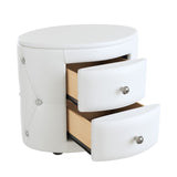 English Elm Elegant Pu Nightstand With 2 Drawers and Crystal Handle,Fully Assembled Except Legs&Handles,Storage Bedside Table - White