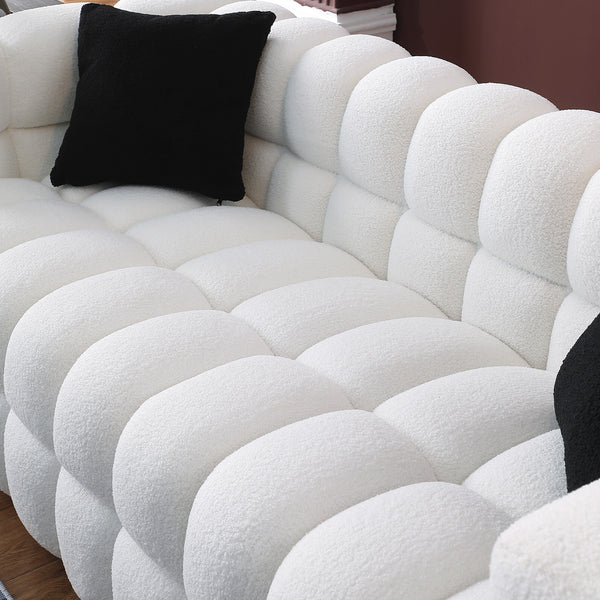 English Elm 62.2length Marshmallow Boucle Sofa 35.83" Deep Cozy Compact 2-Seater for Modern Apartments & Living Rooms White W1099S00159