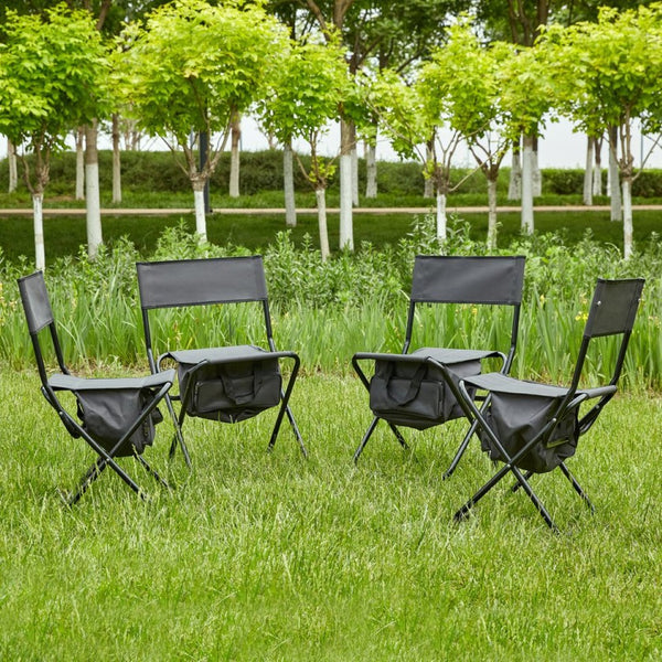 English Elm 4-piece Folding Camp Chair Set with Oxford Cloth Seat and Built-in Storage Pocket W24172222
