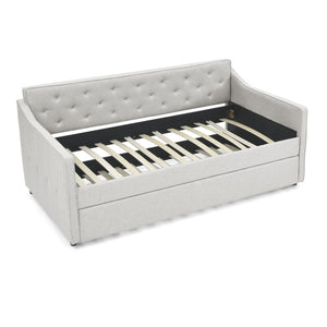 English Elm Twin Size Daybed With Trundle - Upholstered Tufted Sofa Bed, Chic Waved Arms, Ideal For Guests W1413S00012-GIGA