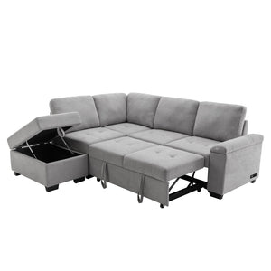 English Elm Sleeper Sectional Velvet Sofa with Usb Ports Ottoman Storage for Apartment Living SG000250AAE