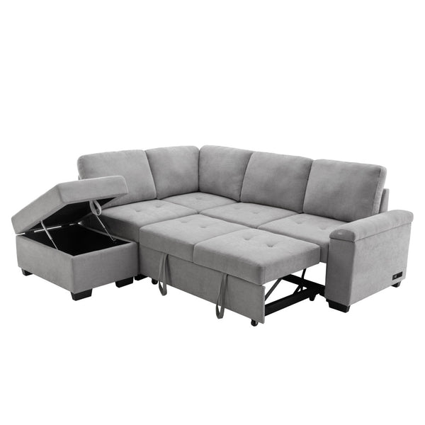 English Elm Sleeper Sectional Velvet Sofa with Usb Ports Ottoman Storage for Apartment Living SG000250AAE
