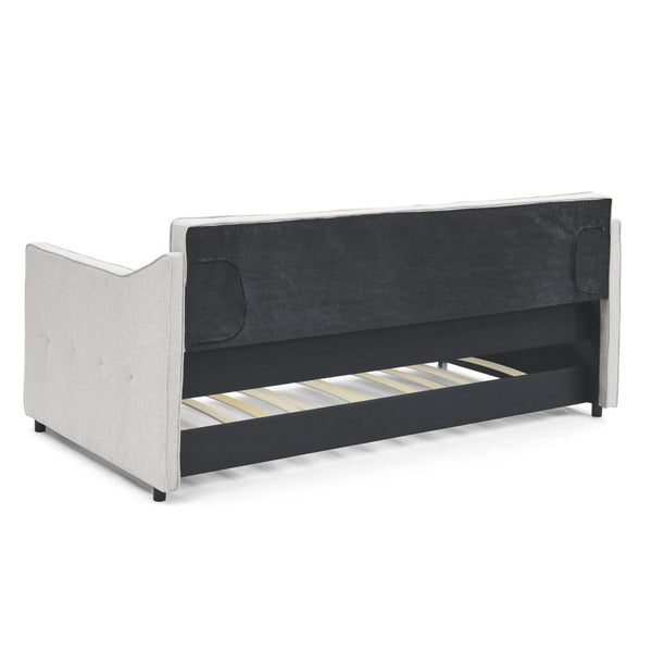 English Elm Twin Size Daybed With Trundle - Upholstered Tufted Sofa Bed, Chic Waved Arms, Ideal For Guests W1413S00012-GIGA