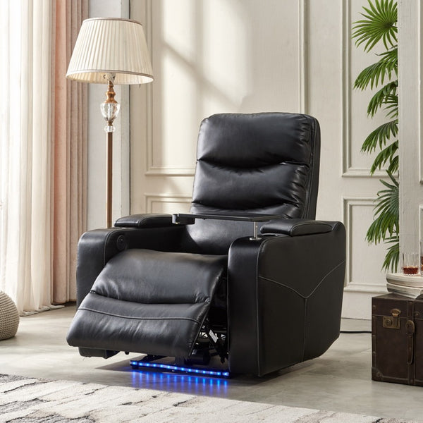 English Elm Power Recliner Chair with One Touch Control for Living Room or Home Theater Black W1805110811