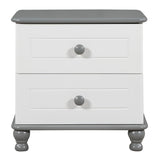 English Elm Wooden Nightstand With Two Drawers For Kids,End Table For Bedroom,White+Gray