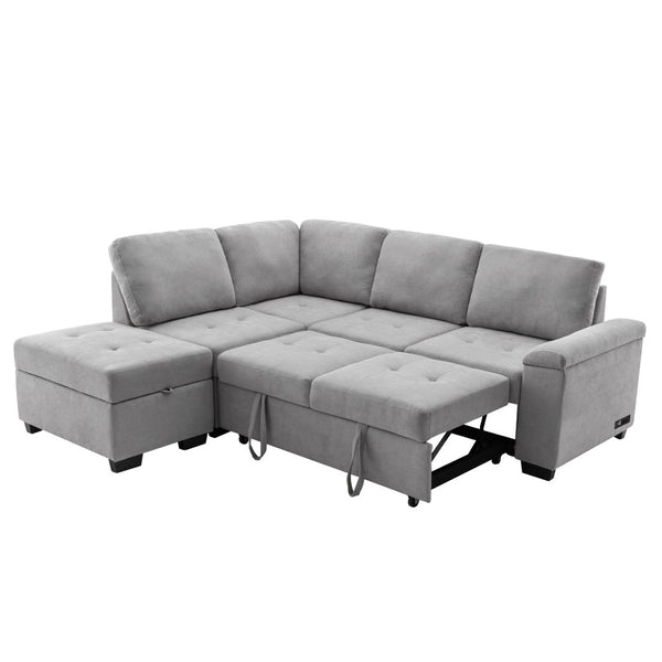 English Elm Sleeper Sectional Velvet Sofa with Usb Ports Ottoman Storage for Apartment Living SG000250AAE