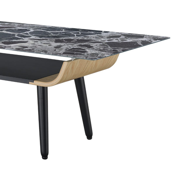 English Elm Landon Mid-century Coffee Table Marble Texture Glass Top Bent Wood Living Room Black B061103280