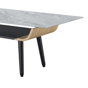 English Elm Landon Mid-century Coffee Table Marble Texture Glass Top Bent Wood Living Room Gray B061103281