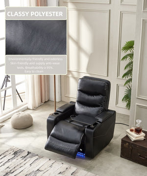 English Elm M062 Power Recliner Faux Leather Chair with Led Lighting Usb Port and Storage Black W1805S00032