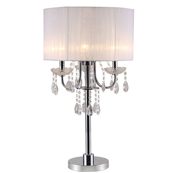 English Elm 29.5"H Crystal-Inspired White/Chrome Table Lamp with Touch Switch, 16" Round Base, UL Listed, Elegant B080107005