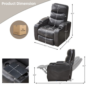 English Elm M062 Power Recliner Faux Leather Chair with Led Lighting Usb Port and Storage Gray W1805S00035