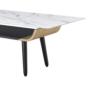 English Elm Landon Mid-century Coffee Table Marble Texture Glass Top Bent Wood Living Room White B061103279