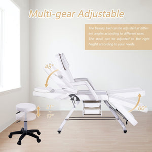 English Elm Massage Salon Bed with Hydraulic Stool Two Trays Faux Leather Spa Treatment Table White W1422132167