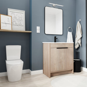 English Elm 30 Inch Freestanding Bathroom Vanity With White Ceramic Sink & Soft-Close Doors For Modern Spaces W999S00085