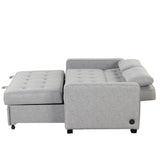 English Elm 66.5" Upholstered Sleeper Bed , Pull Out Sofa Bed Couch Attached Two Throw Pillows,Dual Usb Charging Port and Adjustable Backrest For Living Room Space, Gray