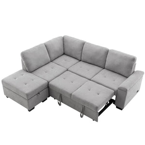 English Elm Sleeper Sectional Velvet Sofa with Usb Ports Ottoman Storage for Apartment Living SG000250AAE