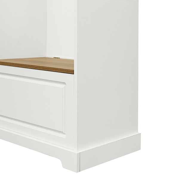 English Elm On-trend Matte Finish Hall Tree with Flip Bench Shoe Storage and Hanging Hooks White WF304223AAK