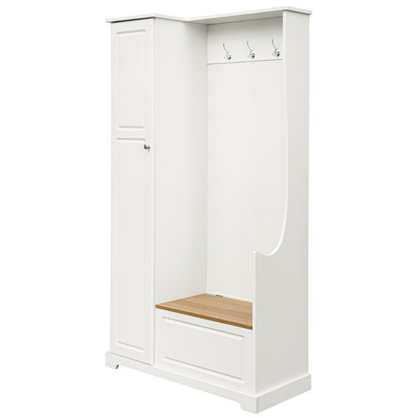 English Elm On-trend Matte Finish Hall Tree with Flip Bench Shoe Storage and Hanging Hooks White WF304223AAK