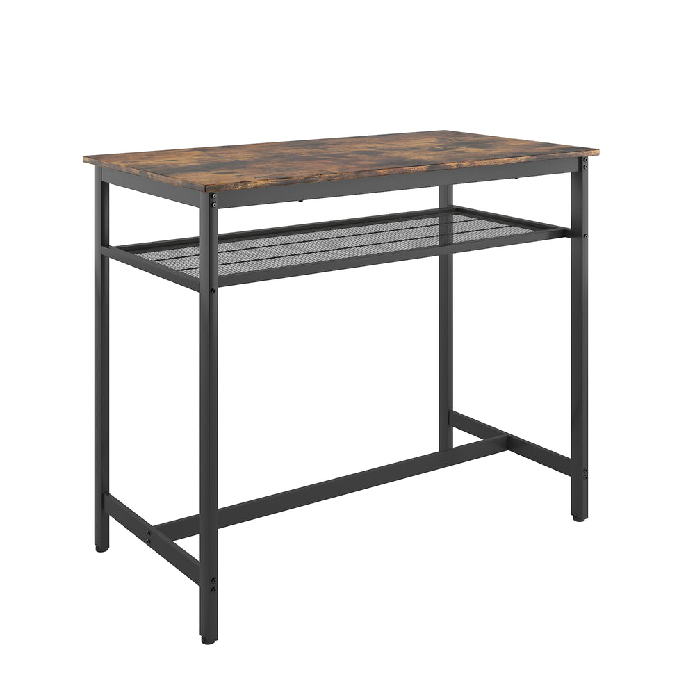 English Elm 5-Piece Espresso Counter Height Dining Set with Retro Distressed Top, Sturdy Metal Frame & 4 Stools White Oak W578104485