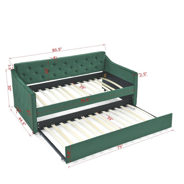 English Elm Twin Size Daybed With Trundle - Stylish Upholstered Sofa Bed For Small Spaces & Guest Rooms W1413S00013-GIGA