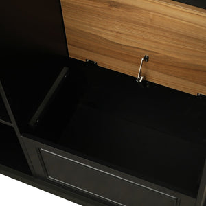 English Elm On-trend Matte Finish Hall Tree with Flip Bench Shoe Storage and Hanging Hooks Black WF304223AAB