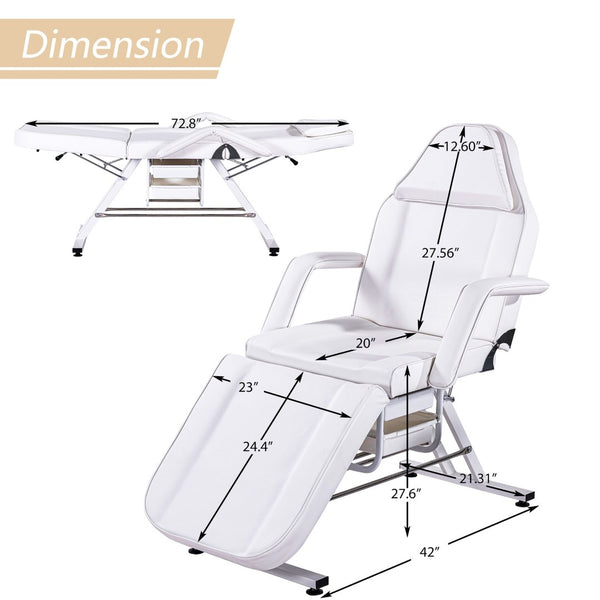 English Elm Massage Salon Bed with Hydraulic Stool Two Trays Faux Leather Spa Treatment Table White W1422132167