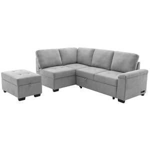 English Elm Sleeper Sectional Velvet Sofa with Usb Ports Ottoman Storage for Apartment Living SG000250AAE