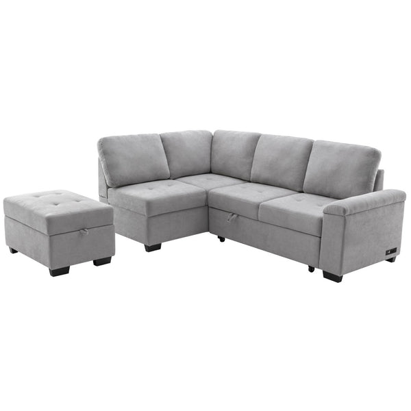 English Elm Sleeper Sectional Velvet Sofa with Usb Ports Ottoman Storage for Apartment Living SG000250AAE