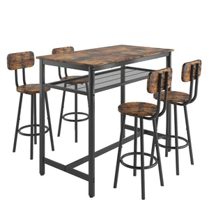 English Elm 5-Piece Espresso Counter Height Dining Set with Retro Distressed Top, Sturdy Metal Frame & 4 Stools Brown W578104486