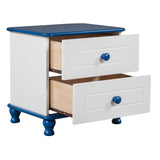 Hearth and Haven Wooden Nightstand with Two Drawers For Kids, End Table For Bedroom, White+Blue WF305173AAC