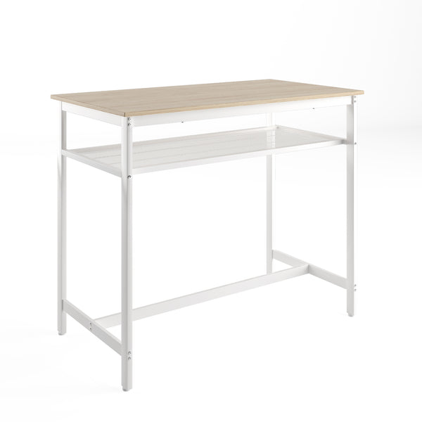 English Elm 5-Piece Espresso Counter Height Dining Set with Retro Distressed Top, Sturdy Metal Frame & 4 Stools White Oak W578104485