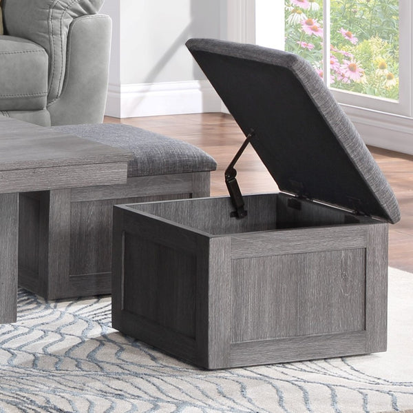 English Elm Moseberg Square Coffee Table with Four Nesting Upholstered Stools Industrial Gray Finish B061110714