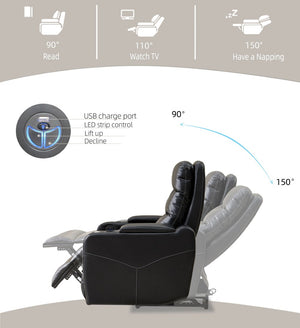 English Elm Power Recliner Chair with One Touch Control for Living Room or Home Theater Black W1805110811