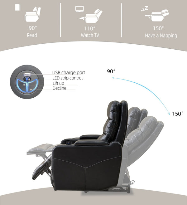 English Elm Power Recliner Chair with One Touch Control for Living Room or Home Theater Black W1805110811