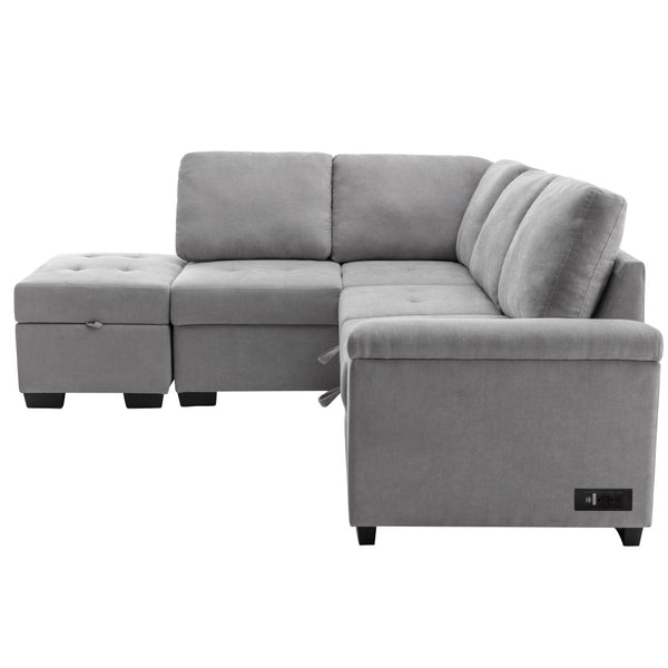 English Elm Sleeper Sectional Velvet Sofa with Usb Ports Ottoman Storage for Apartment Living SG000250AAE